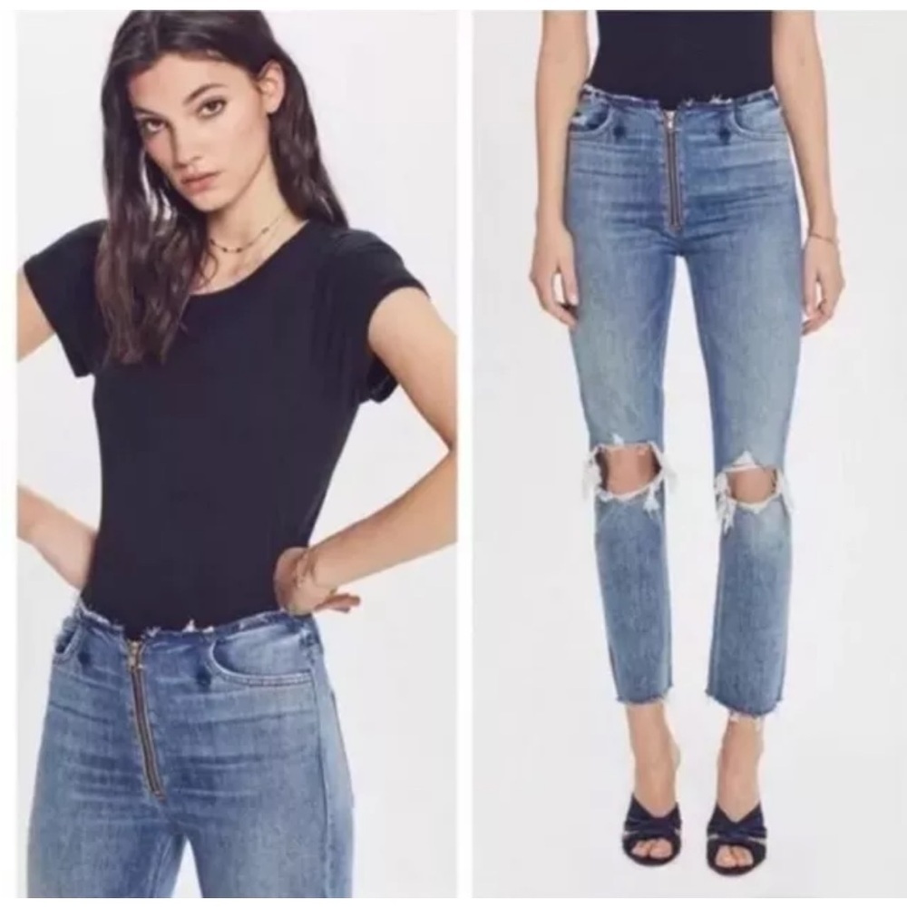 Mother Distressed Jeans Straight Leg Dazzler XYZ Double Fray Helter Skelter 27